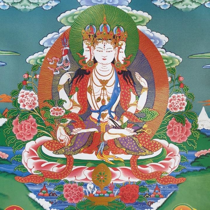 Tranh Thangka Bất Không Quyển Sách Quan Âm Bồ Tát_120x80cm